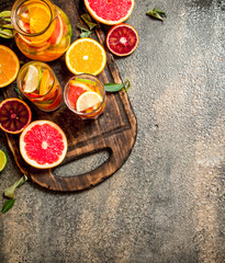 Fresh juice from citrus fruits.