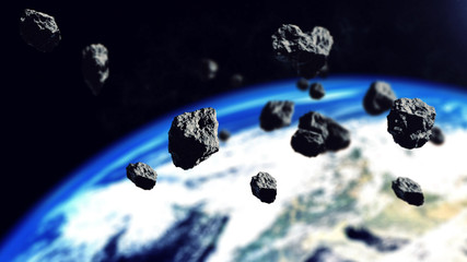 The asteroids ready to attack on the Earth Planet © klss777