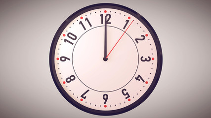 Hands pointing to midday on clock face.