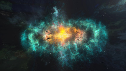 Plazma looking galaxy with bright yellow center - obrazy, fototapety, plakaty
