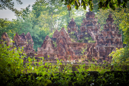 Banteay Srei temple Khmer architecture in siem reap .Banteay Srei is one of the most popular ancient temples in Siem Reap, Banteay Srei, known for its beautiful carvings on red sandstone Cambodia