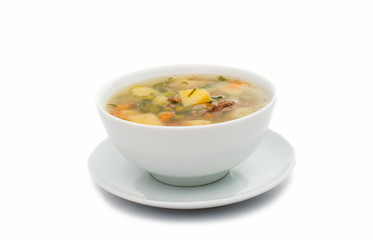 Plate with chicken soup