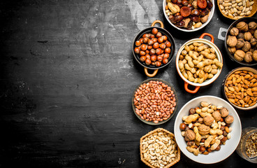 Various nuts in bowls.