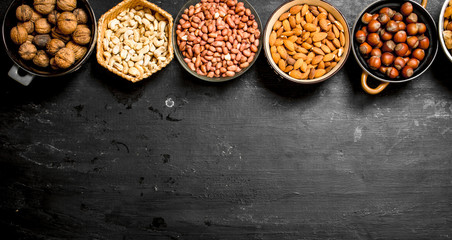 Various nuts in bowls.