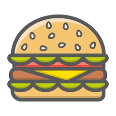 Hamburger filled outline icon, food and drink, fast food sign vector graphics, a colorful line pattern on a white background, eps 10.