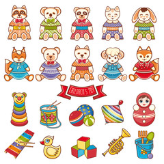Kids toy set. Baby background.