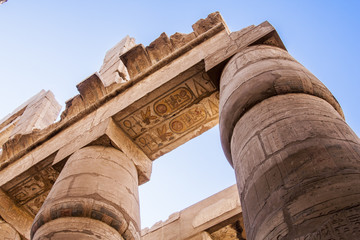 Ancient heiroglyphics on the pillars of Karnak Temple - Luxor, Egypt