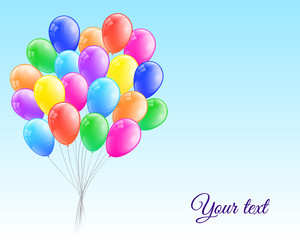 Joyful template with shiny bunch of balloons. Vector.