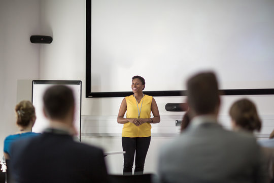 Female executive leading a training conference