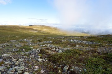 Rocky landscape with mountains in Lapland, Pallastunturi, Palkaskero