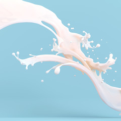 Design element. White cream milk splashes moving to each other in abstract shape