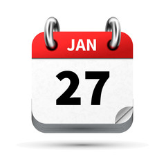 Bright realistic icon of calendar with 27 january date isolated on white