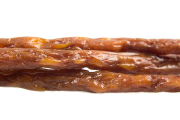 Smoked sausage isolated on white background