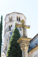 Fototapeta na wymiar stone cross in Girona Spain