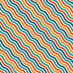 Bright colors diagonal wavy stripes seamless pattern. Vivid repeated lines wallpaper with classic motif.