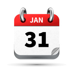 Bright realistic icon of calendar with 31 january date isolated on white