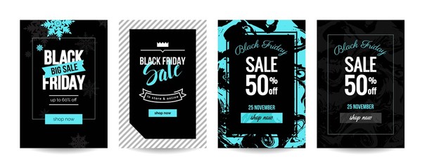 Black friday sale cards. Set of mobile banners for online shopping. Vector illustrations for website and mobile website social media banners; posters; email; ads; promotional material.