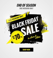Black friday sale dynamic banner.Sale poster with brush strokes.    Vector illustration.