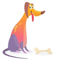 Cartoon colorful dog. Happy furry dog sitting. Design for icon or book illustration