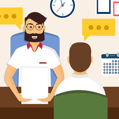 HR recruitment. Interview with the candidate positions. Job interview concept. Vector illustration, flat cartoon style. Business human resources
