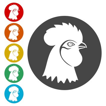 Rooster head icons set 