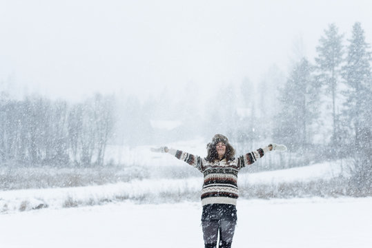 woman in snowstorm