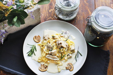 Tagliatelle vegetarian Pasta Dish with Mushrooms