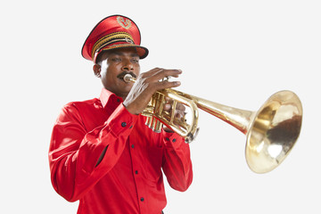 Bandmaster playing on a trumpet