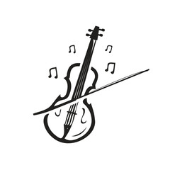 violin illustration with music notes, icon design, isolated on white background.