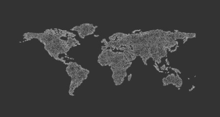 Fototapeta na wymiar Sketch world map design from curved lines - vector illustration