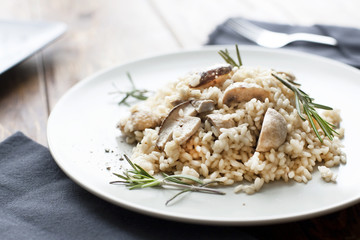 Risotto with mushrooms, herbs and parmesan cheese.