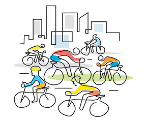 Cyclists in a city line art.
Line art illustration of cyclsts line art stylized.Vector available.