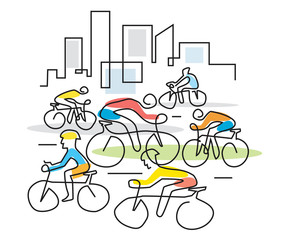 Obraz premium Cyclists in a city line art. Line art illustration of cyclsts line art stylized.Vector available.