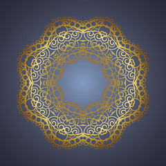 Vector vintage oriental Mandala sign gold frame