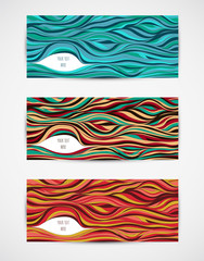 Line art cards. Amazing hand drawn doodle art.  Hand drawn waves.