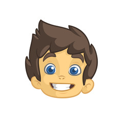 Cartoon cute brunette boy. Vector illustration of young teenager outlined. Boy head icon