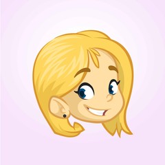 Beautiful blond small girl laughing icon. Cartoon vector illustration isolated. Outlined