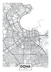 Detailed vector poster city map Doha