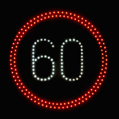 Fototapeta na wymiar LED light speed limit sign 60