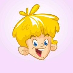 Obraz premium Cartoon small blond boy. Vector illustration of young teenager outlined. Boy head icon