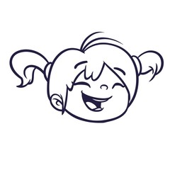 Cartoon cute girl face outlined. Vector illustration of a small girl