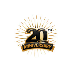 twenty years anniversary, gold badge, illustration design, isolated on white background. 