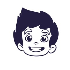 Happy cartoon boy head outline. Vector illustration for coloring book