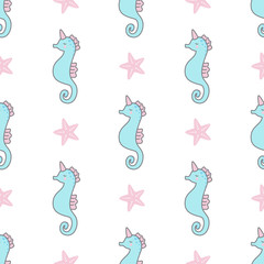 Seahorse unicorns seamless vector pattern