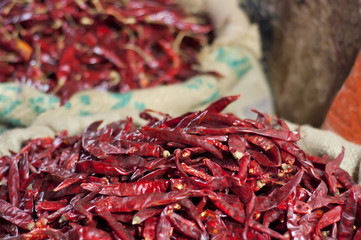 Dried red chillies for sale at market