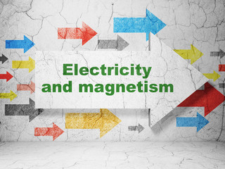 Science concept: arrow with Electricity And Magnetism on grunge wall background