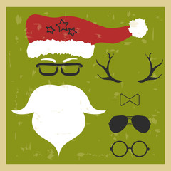 Vector hipster Santa Claus. Silhouette with cool beard and glasses.