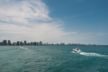 Chicago Downtown skyline view from a boat