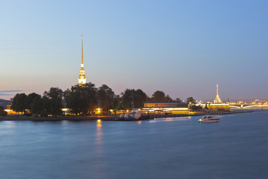 Peter and Paul Fortress summer night in St. Petersburg, Russia