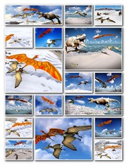 Velociraptor and pterodactyl 3d rendering © satori
